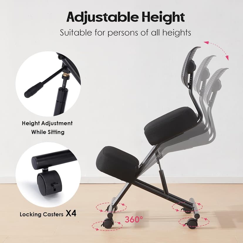 Kneeling Chairs with Backrest Linen Ergonomic Home Office Chair Adjustable Height Seat Rolling Wheels Comfort Thick Cushion Work Stool Improve Posture Chair