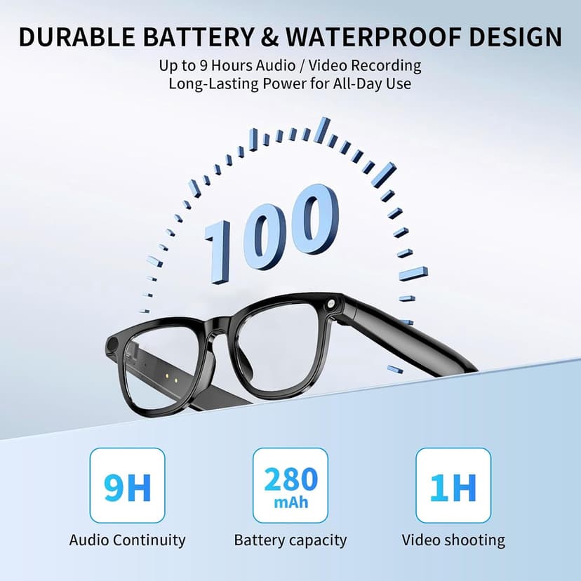 AI Translation Smart Glasses with 800W Camera, ENC Noise Cancelling Bluetooth 5.0, Real-Time Multilingual Translation (25 Languages), ChatGPT Compatible for Travel & Business (Black)
