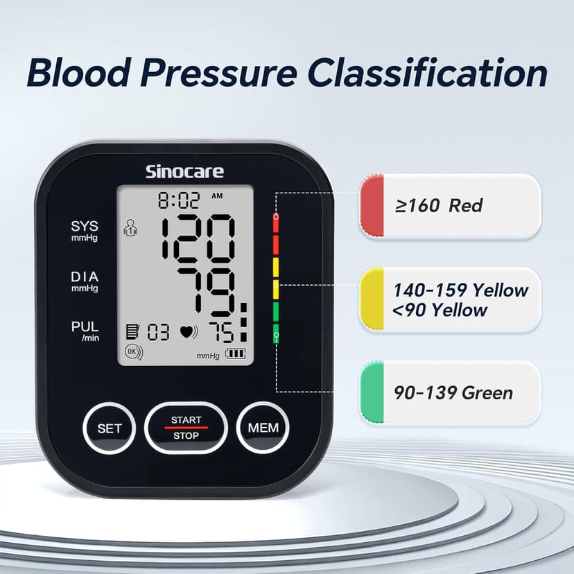 Sinocare Blood Pressure Monitor, Upper Arm Blood Pressure Monitors for Home Use, Adjustable Arm Cuff 8.6"-16.5", One-Button Operation, Dual User, Accurate & Practical (Black)