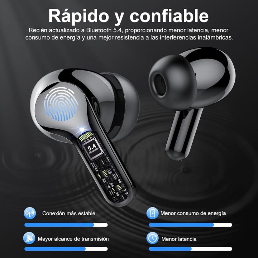 Wireless Earbuds, Bluetooth 5.4 Headphones HiFi Stereo, Bluetooth Earbuds with ENC Noise Cancelling Mic, IP7 Waterproof in Ear Earphones, 48H, LED Display Ear buds for Pad Phones Workout Sports, Black