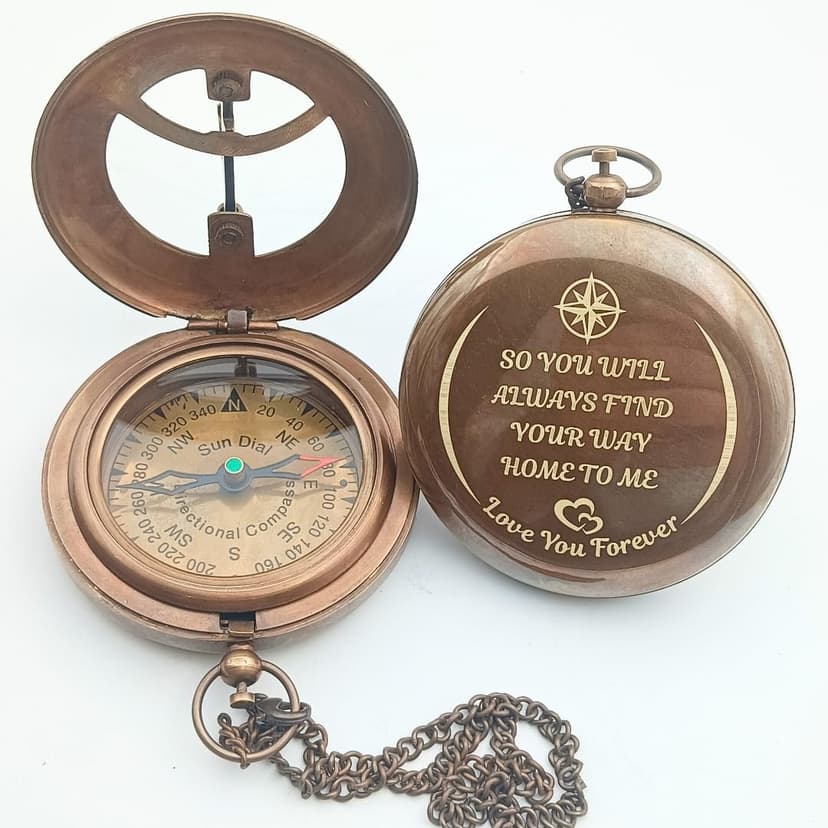 So You Can Always Find Your Way Back to Me - Personalized Sundial Compass - Luxury Gift - Anniversary Sundial Compass - Brass Compass Personalised Gifts for Men with Engraved Message, 3 inch