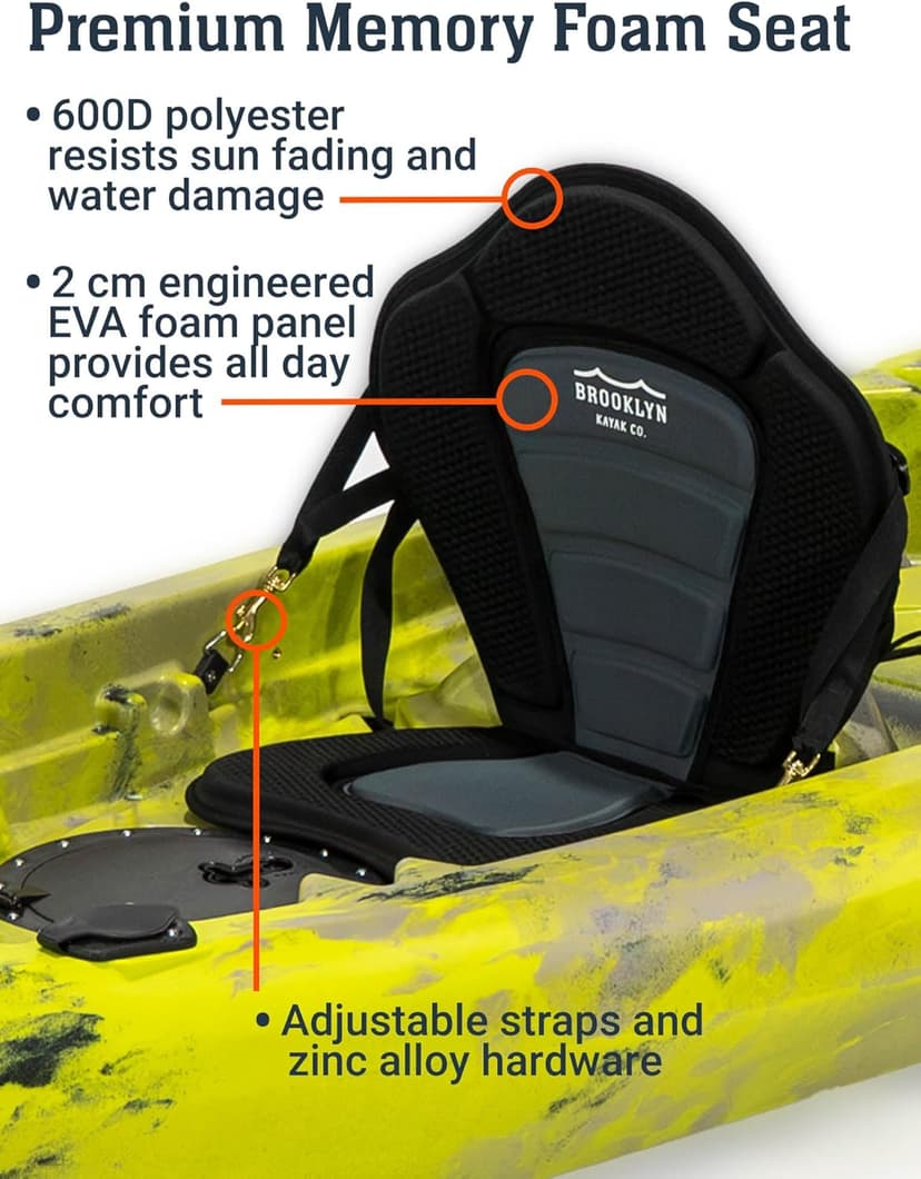 Brooklyn 12.5 Tandem Sit-On-Top Fishing Kayak by BKC, 2–3 Person Kayak with Padded Seats, Paddles, 6 Rod Holders, 600 lb Capacity, Motor-Ready