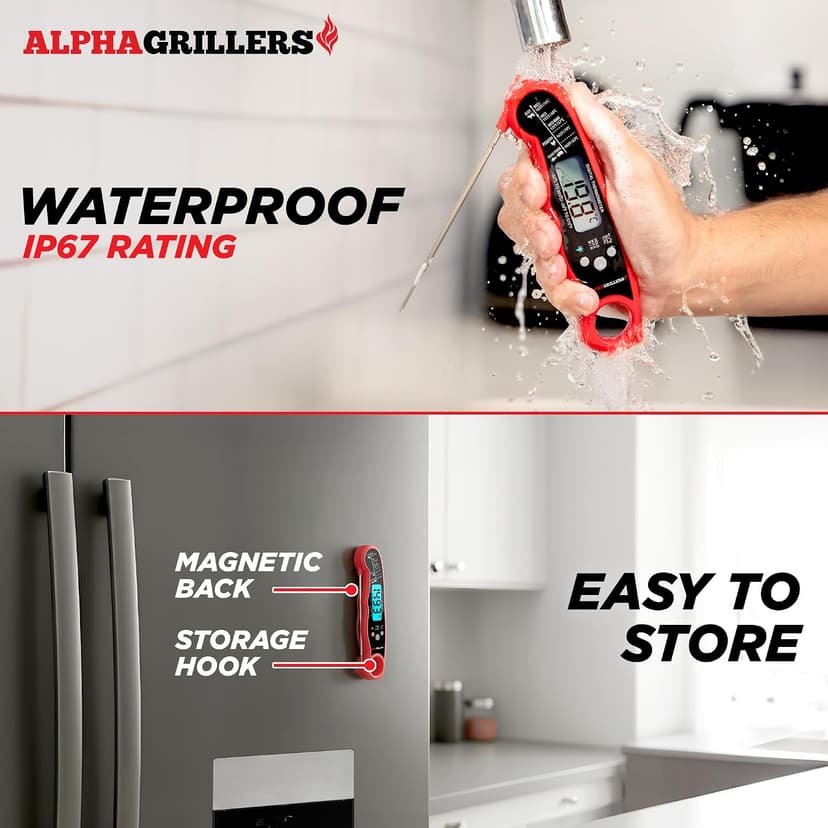 Alpha Grillers Meat Thermometer Digital - Instant Read Food Thermometer for Cooking Grilling Air Fryer Griddle Probe Kitchen Gadgets Essentials BBQ Accessories Grill Gifts for Men Him Dad Birthday