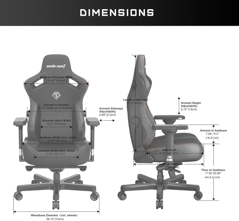 Anda Seat Kaiser 3 Large Gaming Chair for Adults - Ergonomic Black Fabric Gaming Seat with Lumbar Support, Comfortable Office Chairs with Neck Support - Heavy Duty Wide Computer Seat