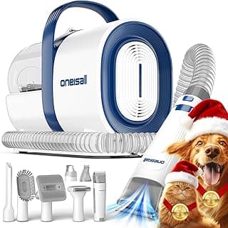 oneisall Dog Grooming Vacuum, Pet Grooming Vacuum with Clipper Nail Grinder, 1.5L Dust Cup Dog deshedding Brush with 7 Tools for Shedding Pet Hair, Home Cleaning(Blue)