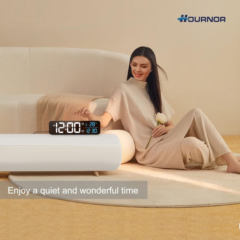 Hournor Digital Clock for Bedroom, Digital Wall Clock for Living Room Decor, Desk Table Clocks, Digital Clock Large Display, Bedroom Smart Alarm Clock for Office Blue
