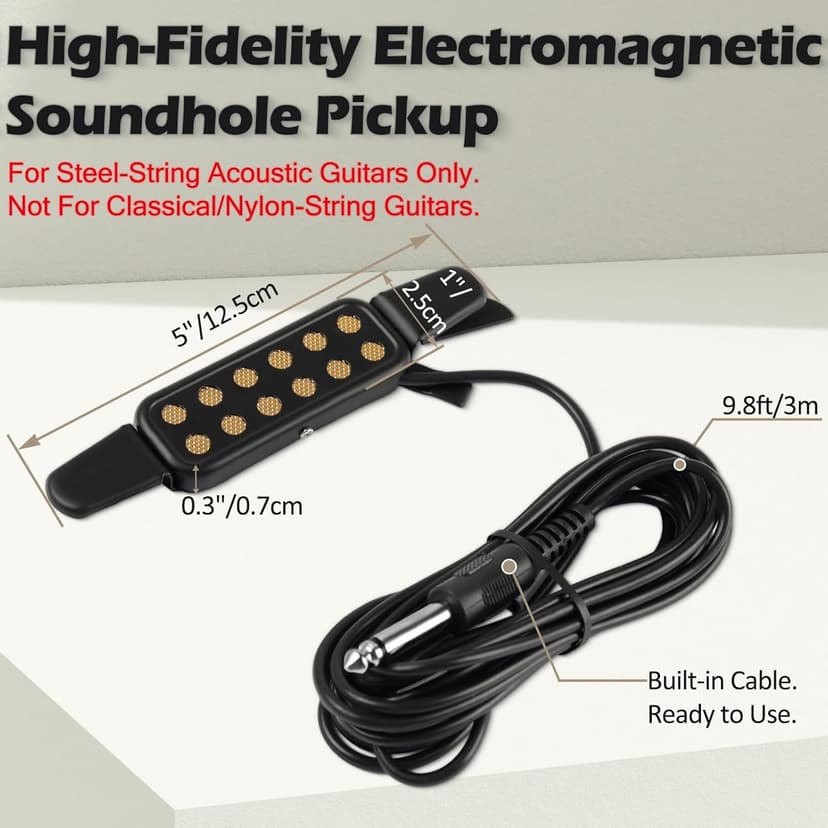 GOGHOST Clip-On Guitar Pickup for Steel-String (Not for Classical) Acoustic Guitar Pickups for 38-42 in Electric Pick Up Transducer Amplifier, Cable Length 10ft
