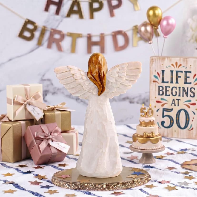 50th Birthday Gift for Her, Birthdays Party Decorations, Happy 50th Birthday Gifts for Women Friends Mom Wife Sister 50th Birthday Gifts for Women, 5.5” Angel Figurine - 50 Year Old Gift Ideas B0H2HTH8PC
