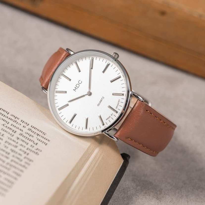 Infantry MDC Mens Minimalist Watch - 6.5mm Ultra Thin Business Casual Wrist Watches for Men,Big Face Analog Quartz Watch with Brown Leather Band, Professional Man's Gift