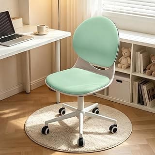 Modern Home Office Chair, Armless Faux Leather Fabric Desk Chair with Mid-Back, Swivel Height Adjustable Ergonomic Computer Task Chair for Office, Bedroom, Make Up, Study