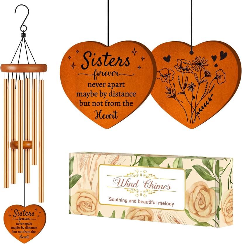 Sisters Gifts from Sister, Sister Birthday Gifts Wind Chime, Bestie Gift for Women, Unique Sisters Gift for Birthday, Christmas, Mothers Day, Wedding, Graduation, Garden Decoration