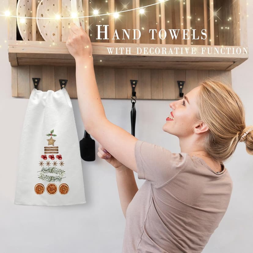 Christmas Cake Kitchen Dish Towels, Baking Christmas Tree Hand Towels Decorative for Farmhouse Kitchen Table, Cute Xmas Trees Gifts for Women Girls for Mom Hostess 16x24