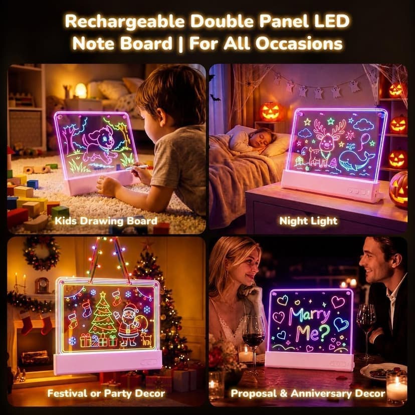 Rechargeable Light up drawing board with 15 Light Effects,Scratch Resistant Easy Clean Panel,Birthday Gift for Kids Age 3-12 16" Led Drawing Board for Kids with Dual Panels - 【2026 New】 B0HJBWNWVW