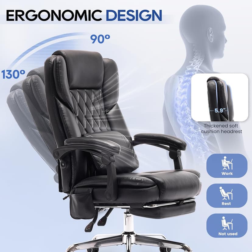 500LBS Massage Office Chair with Foot Rest, 3D Kneading Massage Home Office Desk Chairs, 22.83” Wide Big and Tall Office Chair for Heavy People, Ergonomic Reclining Gaming Chairs, Black