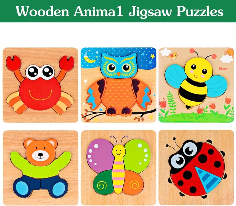 Animal Jigsaw Puzzles for Toddlers Ages 1-3 2-4 - Baby Kids Learning Educational Preschool Toys Christmas Birthday Gifts Wooden Toddler Puzzles Montessori Toys: Gifts for 1 2 3 Year Old Boys Girls B07QG618QT