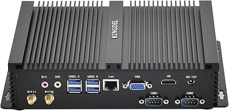 KINGDEL Fanless Industrial Computer, Mini PC, core i7 8th Gen. CPU, 16GB RAM 512GB NVMe SSD, 4K: 4096x2304, HD Port, VGA, 4xUSB 3.0, 2xCOM RS232, WiFi+Bluetooth, Metal Case