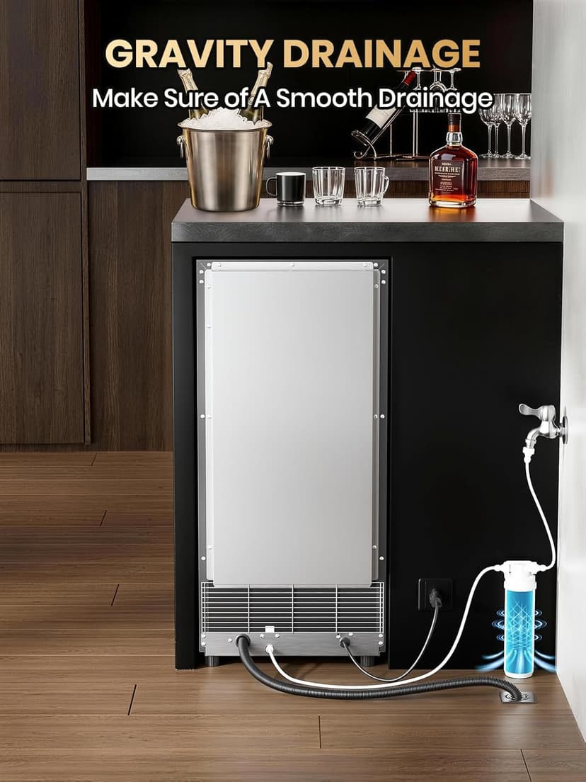 Coolski Commercial Nugget Ice Maker Machine, 100Lbs Daily Production, Under Counter Sonic Ice Machine with 20Lbs Dual Storage Bin, Pebble Pellet Ice Maker for Home, Office, Cafe, Gravity Drain