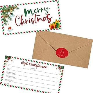 30 Pack Gift Certificates for Business with 30 Kraft Envelopes 30 Stickers for Holiday Christmas Small Business Restaurants Spa Beauty Makeup Hair Salon