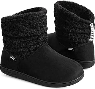 LongBay Women's Warm Chenille Knit Bootie Slippers Memory Foam Comfy Suede Fluffy Faux Fur Boots House Shoes
