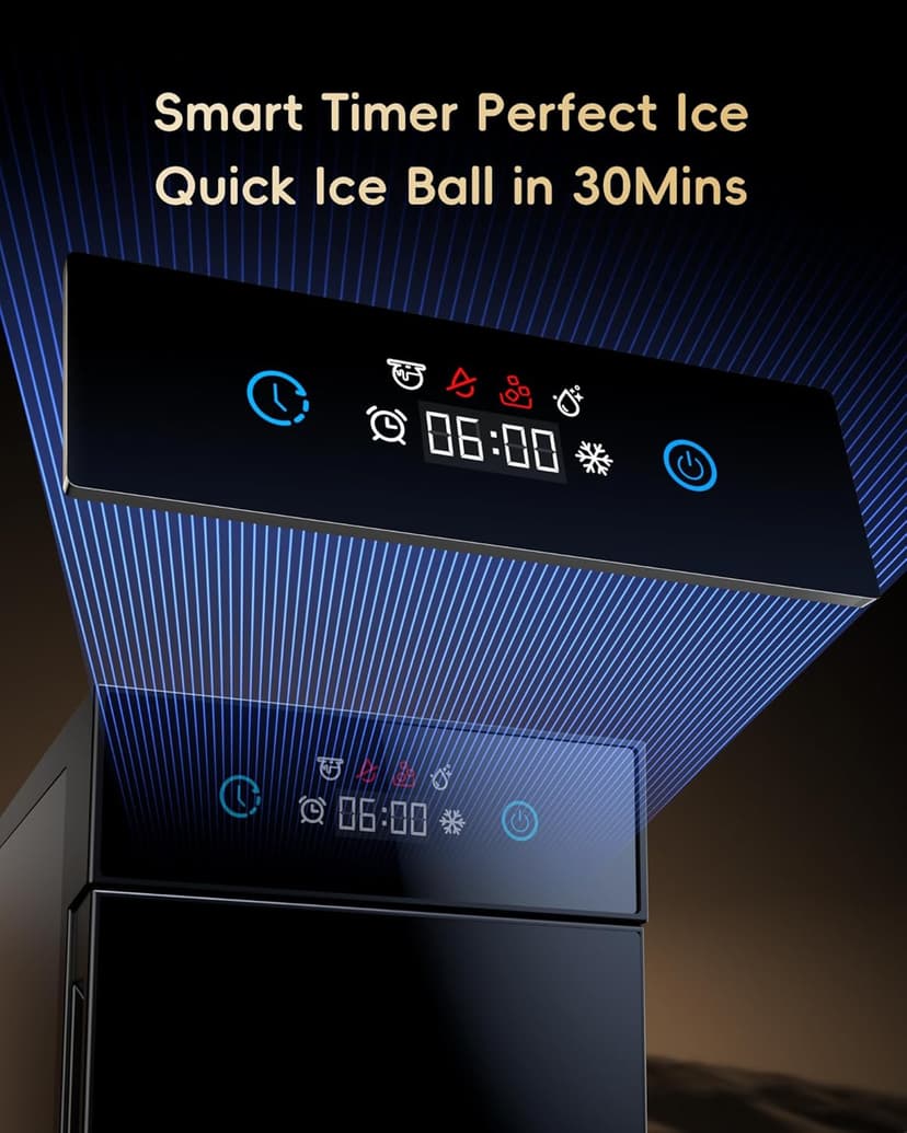 ecozy 2.1" Clear Ice Ball Maker Countertop with CrystalFlux Technology, Minimal Footprint Sphere Ice Maker with 8H Timer, 1 pc in 30 Mins, 48 pcs/Day, Self-Cleaning for Home Bar Whiskey & Bourbon