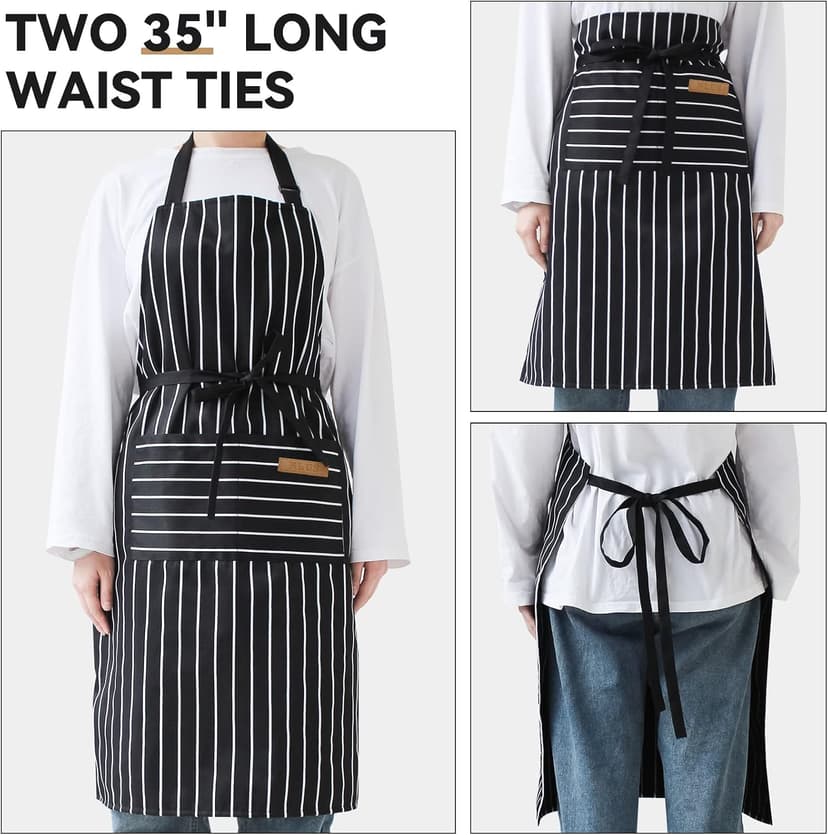 NLUS 2 Pack Kitchen Cooking Aprons, Adjustable Bib Soft Chef Apron with 2 Pockets for Men Women(Black/Brown Stripes) B08F79GXXM
