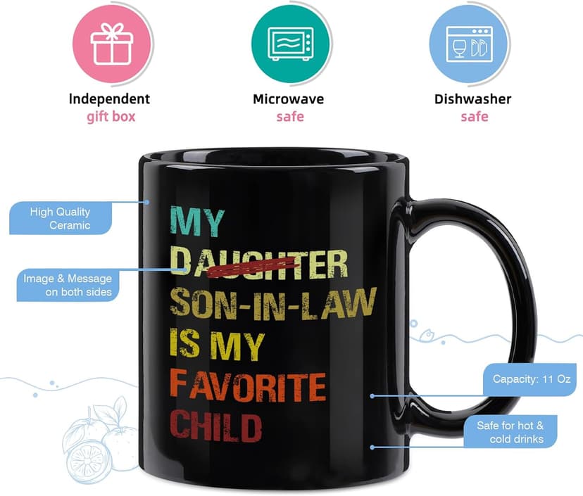 YHRJWN My Son In Law Is My Favorite Child Mug-11Oz, Funny Gift for Mother-in-Law or Father-in-Law, Ceramic Coffee Mug for Mother's Day, Father's Day, Birthday, Christmas B0FNNBHKXR