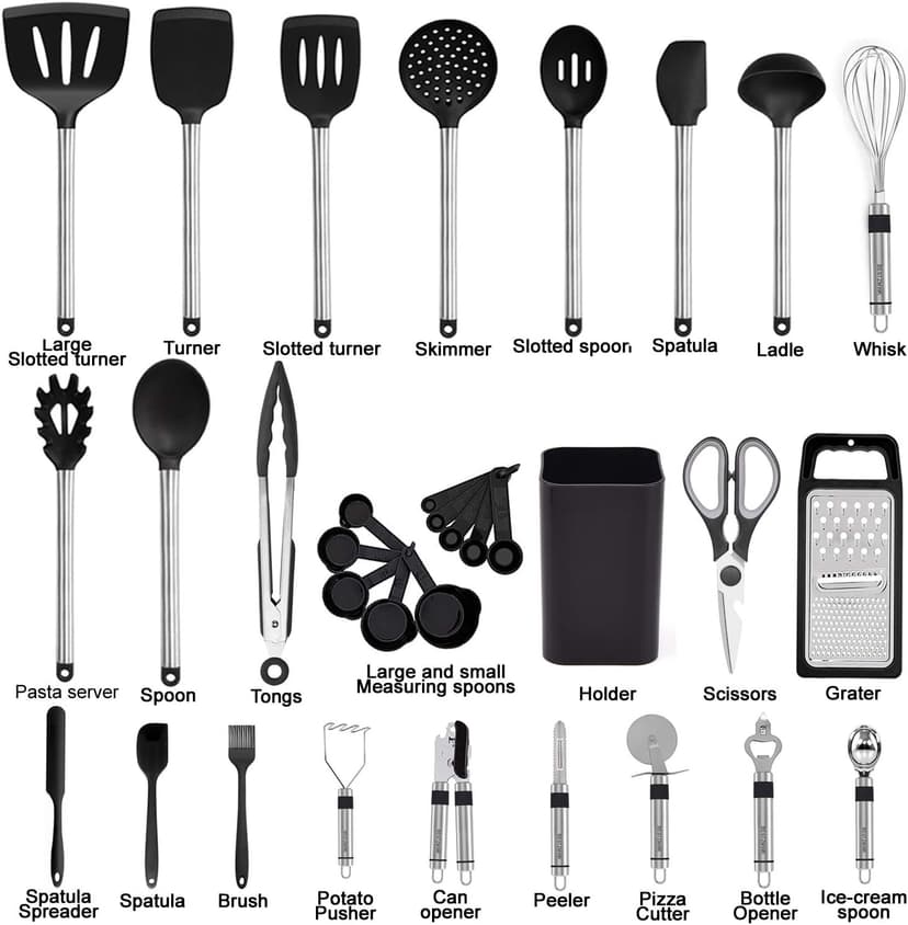 Kitchen Utensil Set-Silicone Cooking Utensils-33 Kitchen Gadgets & Spoons for Nonstick Cookware-Silicone and Stainless Steel Spatula Set-Best Kitchen Tools, Useful Pots and Pans Accessories B089FBYT3W