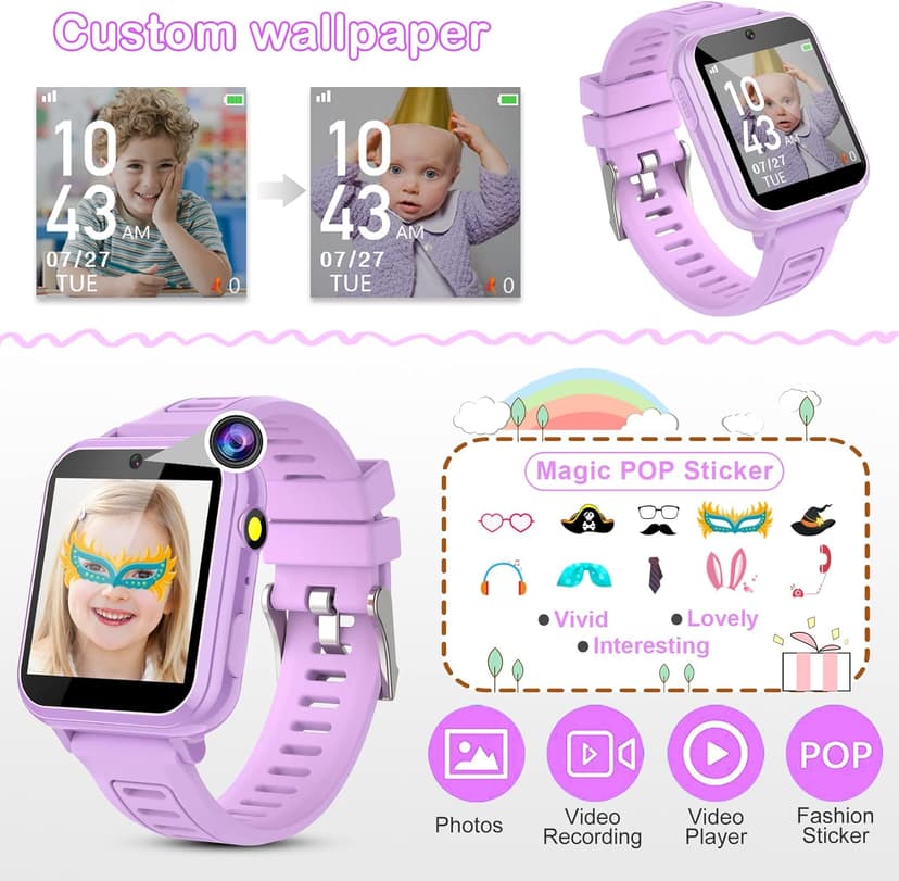 Kids Smart Watches Girls Gifts Age 3-12, Smart Watch for Kids with 39 Games Camera Video Recorder Music Player Alarm Calculator Stopwatch Flashlight Pedometer Gift Toys for Girls Ages 5 6 7 8 9 10