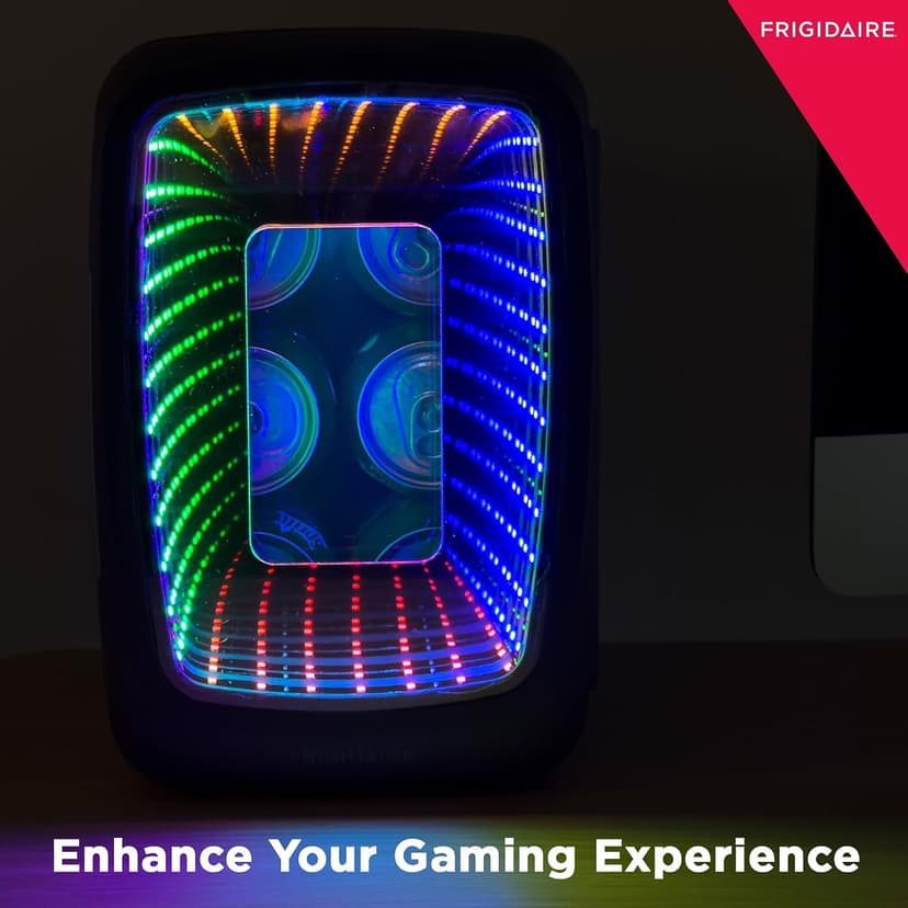 Personal Fridge Cooler, LED Light Door, Perfect for Gaming, Home, Office, or Car, Includes AC and 12V Car Charger Frigidaire, Mini Fridge Cooler, Holds Up to 6 Cans, B0BGYK6SVQ