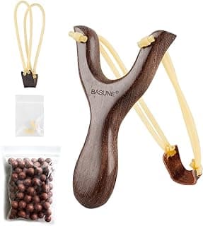 BASUNE Solid Wooden Slingshot with Classic Construction Hunting Slingshot for Catapult Game, Outdoor, Hunting-for Adult (Deep Brown)