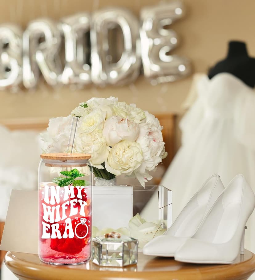 Bridal Shower Gift - Cute Cool Wedding Day Idea for Bride to Be, Future Mrs, Bachelorette - In My Wifey Era Glass Cup Tumbler B0D53X13TP