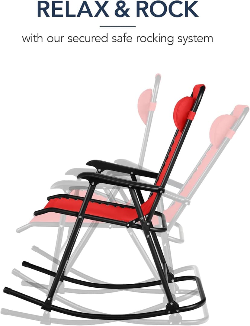 Best Choice Products Outdoor Zero Gravity Rocking Chair, Folding Reclining Patio Lounge Chair with Adjustable Pillow for Lawn, Beach, Camping - Crimson Red