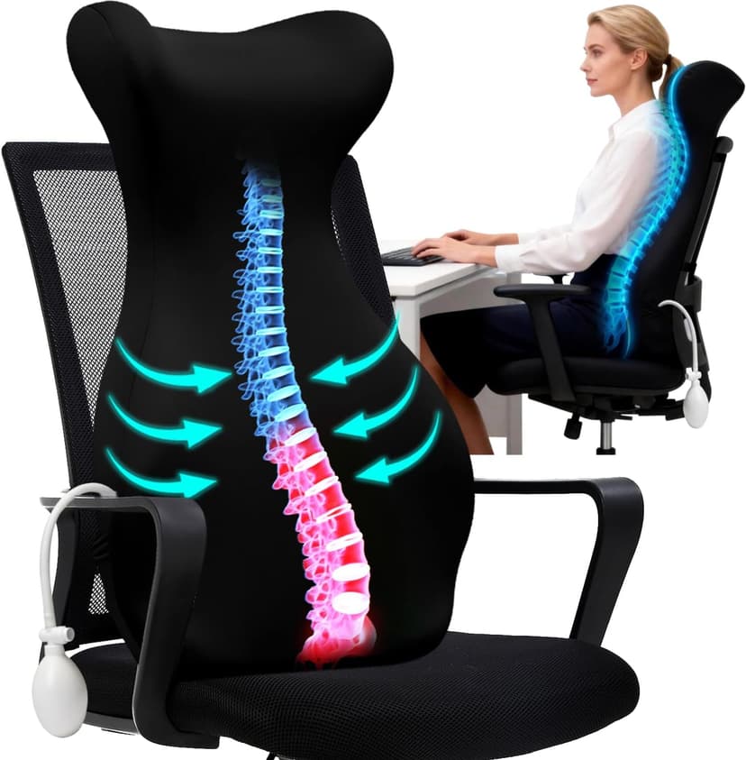 27.7'' Adjustable High Lumbar Support Pillow for Office Chair, Full Back Support Pillow for Upper Lower Back Pain Relief, Memory Foam Lumbar Cushion for Desk, Gaming Chair, Couch, Improves Posture