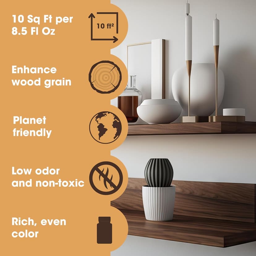 Furniture Clinic Wood Stain | Dark Oak | Water Based | Fast Drying, Low Odor, & Non-Toxic | for Indoor & Outdoor Furniture and More | Multiple Finishes | (8.5oz / 250ml)