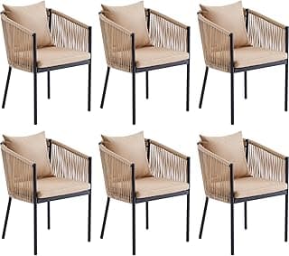 Soohow Rattan Outdoor Patio Dining Chairs Set of 6, Woven Wicker Chairs with Cushions, All Weather Ergonomic Comfort, for Balcony, Backyard and Poolside