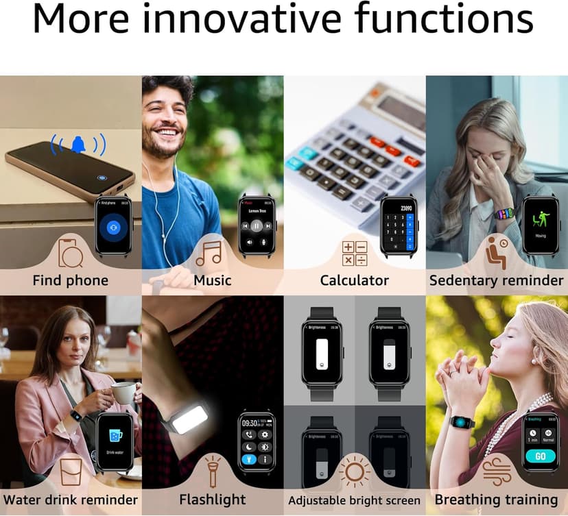 Smart Watch Fitness Tracker Make/Answer calls for Women Men with Heart Rate Blood Oxygen Sleep Monitor Sports Modes Step Calorie Counter IP68 Waterproof for Android Phones iPhone (Rectangle, Black)