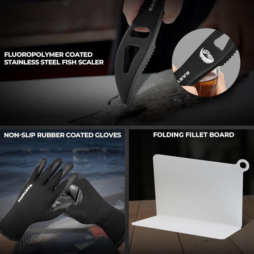 KastKing Intimidator Fillet Knife Set – G4116 German Stainless-Steel Blades, Non-Slip Handle, Includes Folding Fillet Board, Fish Scaler, Rubber-Coated Gloves, Honing Rod, and Durable Storage Bag
