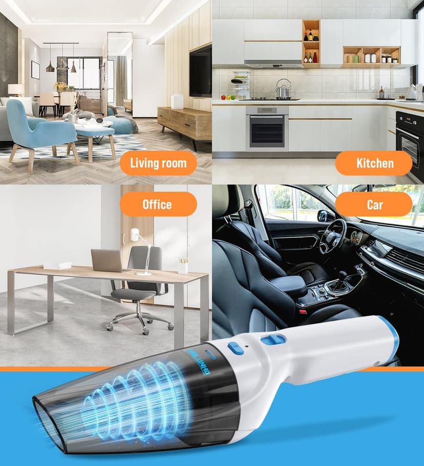 Milunho Powerful Handheld Vacuum Cordless, 9500PA Rechargeable Car Vacuum Portable Cordless, Lightweight & Portable Mini Handheld Vacuum Cleaner with Large-Capacity Battery for Car/Home/Pet