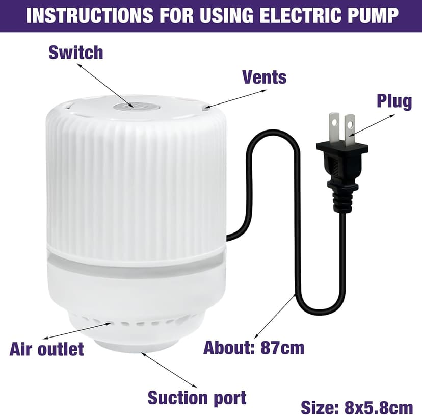 HIBAG Vacuum Storage Bags with Electric Pump, Vacuum Seal Space Saver Bags for Clothes, Clothing, Pillows, Blanket Bedding Comforters, Combo 20 pack