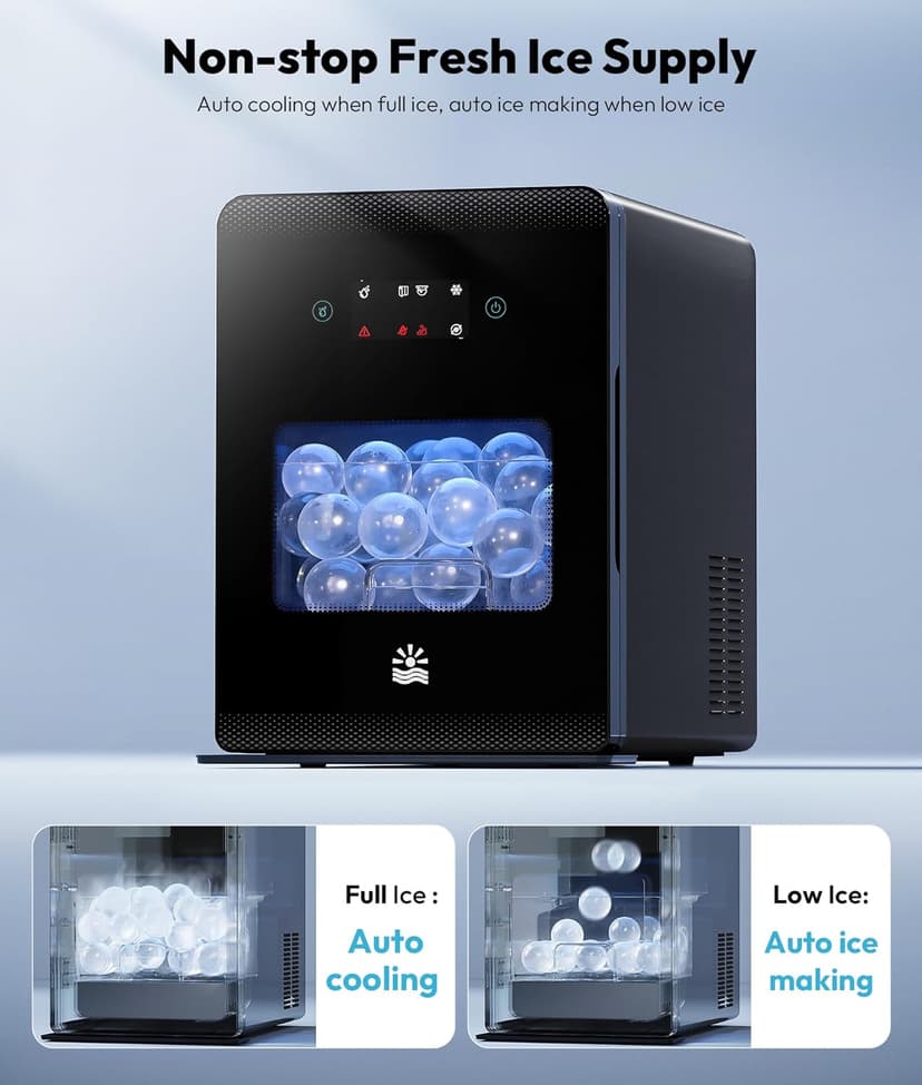 2" Ice Ball Maker - 4 Ice Spheres in 35min, 144pcs/Day, Sphere Ice Maker with Automatic Water Fill, LED Quiet Panel, Self-Cleaning Clear Ice Maker for Cocktails Whiskey Bourborn, Bar, Home
