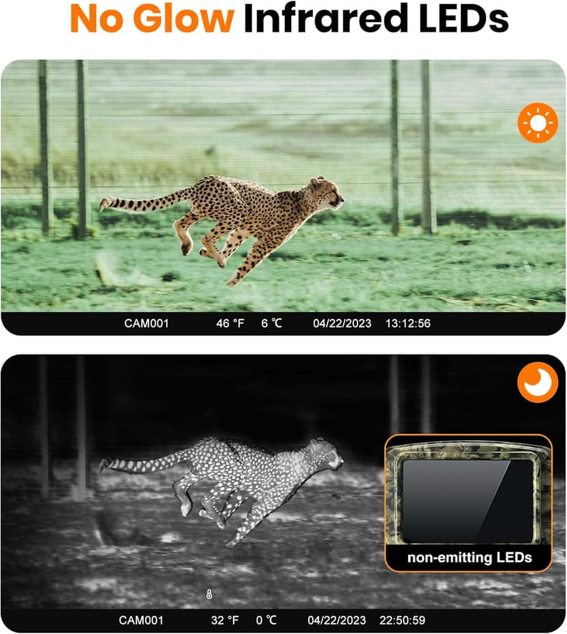 Trail Camera - 4K 48MP WiFi Game Camera with Night Vision, 0.05s Trigger Motion Activated Camera, IP66 Waterproof, 130 Wide-Angle Cell Phone App No Glow Infrared LEDs for Outdoor Wildlife