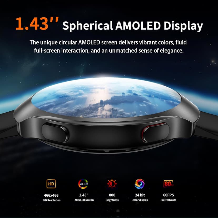 GPS Smart Watch for Men With AI (Answer/Make Call), 1.43" Micro-Spherical AMOLED Smartwatch for Android and iPhone, 150+ Sport Mode Fitness Tracker with HR, SpO2, Sleep Monitor, 5ATM Waterproof