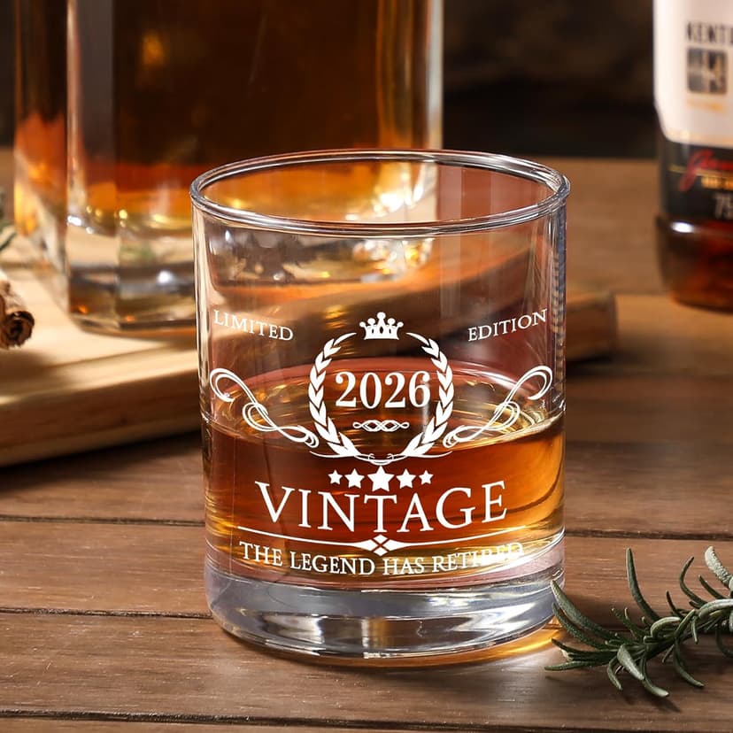Retirement Gifts for Men Whiskey Glass Set - The Legend Has Retired 2025 - Retirement Party Decorations, Supplies - Gifts Ideas for Him, Dad, Husband, Friends - Wood Box & Whiskey Stones & Coaster