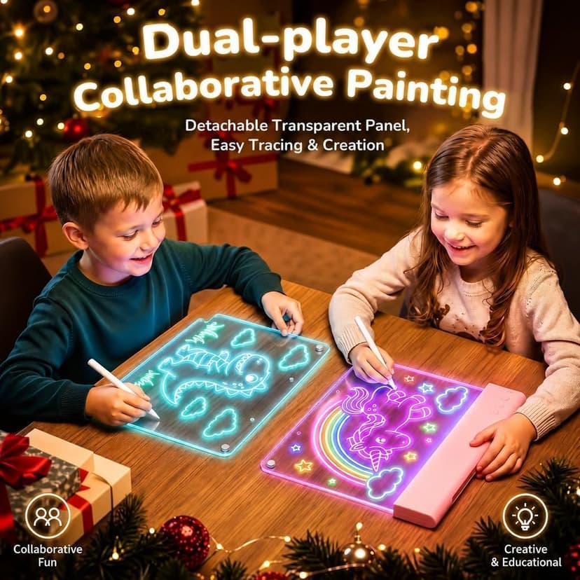 Rechargeable Light up drawing board with 15 Light Effects,Scratch Resistant Easy Clean Panel,Birthday Gift for Kids Age 3-12 16" Led Drawing Board for Kids with Dual Panels - 【2026 New】 B0HJBWNWVW