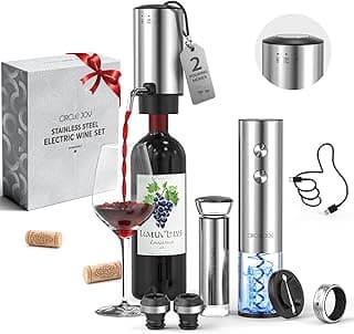 CIRCLE JOY Rechargeable Electric Wine Opener Set 8-in-1 Stainless Steel Automatic Wine Bottle Opener Gift Set w/Electric Wine Aerator Pourer, Foil Cutter, Wine Drip Ring, Vacuum Pump & 2 Wine Stoppers