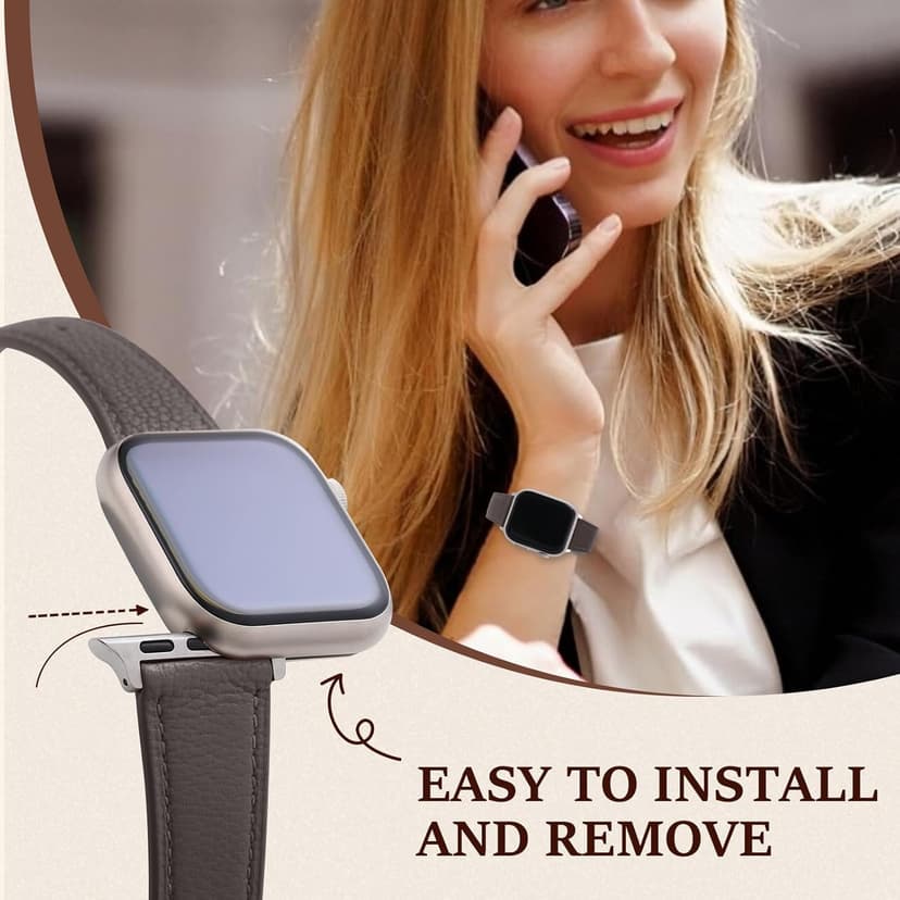 Thin Soft Goatskin Women Leather Bands Compatible With Apple Watch Band 49mm 46mm 45mm 44mm 42mm 41mm 40mm 38mm, Premium Lightweight Slim Leather Straps for iWatch Ultra SE 11 10 9 8 7 6 5 4 3 2 1