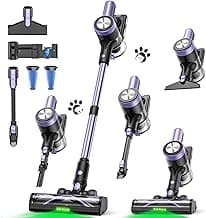 Cordless Vacuum Cleaner, 46KPa/500W Stick Vacuum with 55 Mins Runtime, Self-Standing Vacuum Cleaner for Home, LED Display, Anti-Tangle Brush, Rechargeable Vacuum for Hardwood Floor, Pet Hair (Violet)