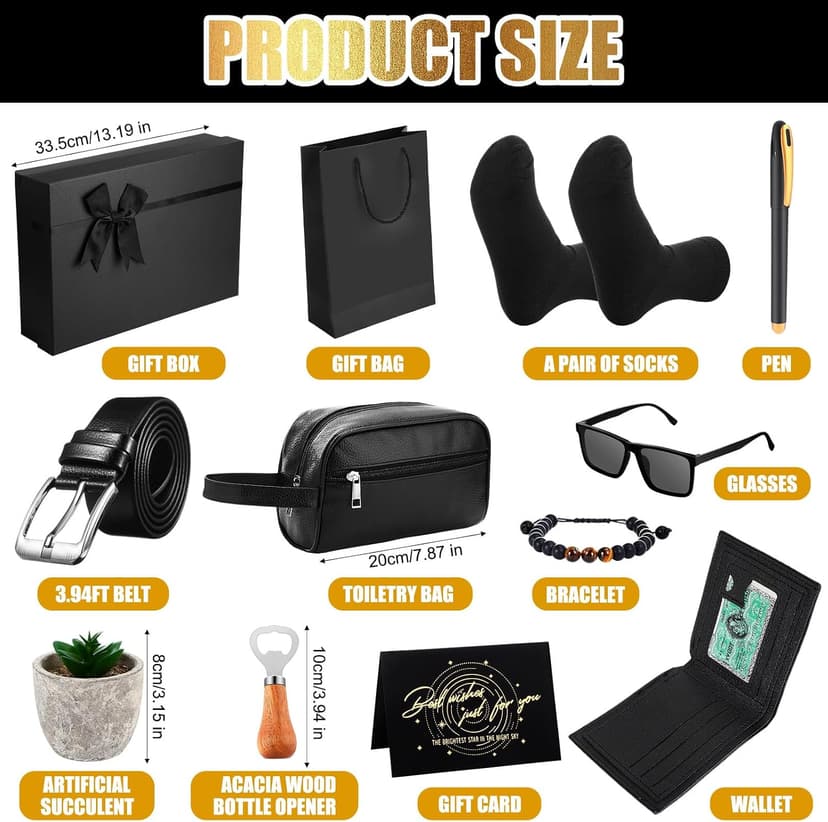 Skylety 13 Pcs Birthdays Gifts Baskets for Men Father Gift for Men Birthdays Gift Box 16 oz Tumblers Wallet Toiletry Bag Sock Bottle Opener Belt Bracelet Glasses Pen for Father's Day Dad Husband B0DJ92ZCJ1