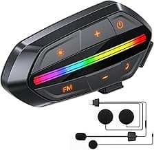 Motorcycle Bluetooth Headset, Bluetooth 5.3 Helmet Speakers with Loud Sound, RGB Lights & 1000mAh Battery, Noise Cancelling Helmet Bluetooth Headset for Drivers, IPX6 Waterproof Motorcycle Headphones