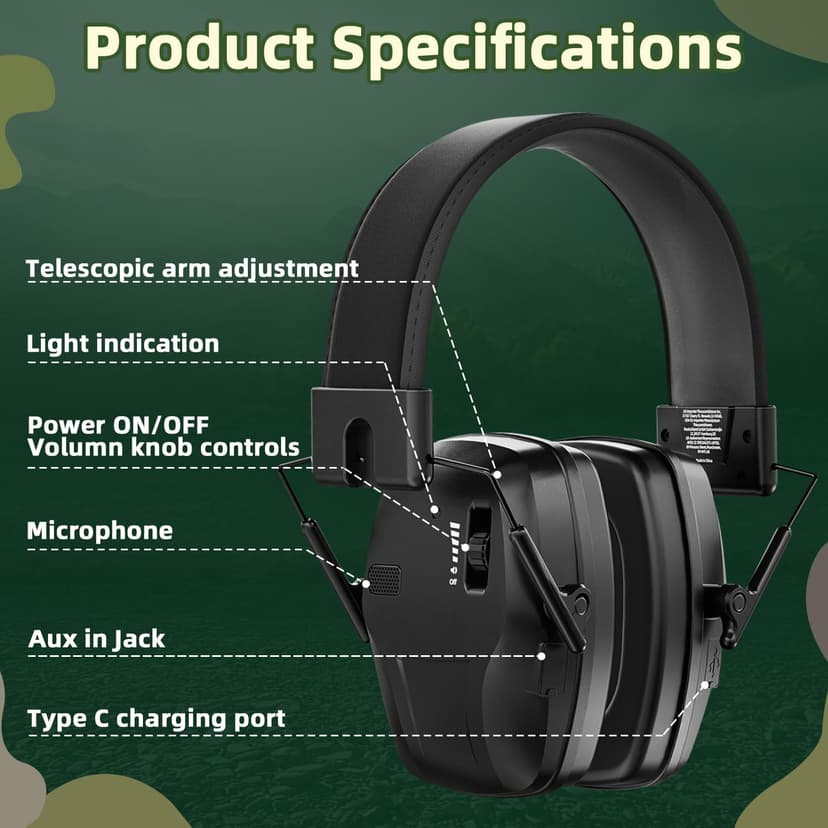 Rechargeable Shooting Protection Earmuffs with 4X Sound Amplification, Automatic Noise Cancelling Headphones Electronic Ear Muffs Music Volume Adjustable Folding for Hunting Racing Mowing